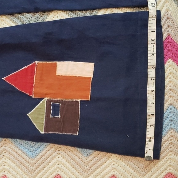 vintage high waist jeans SKIVA indigo denim pants with houses stitched on - Picture 3 of 12